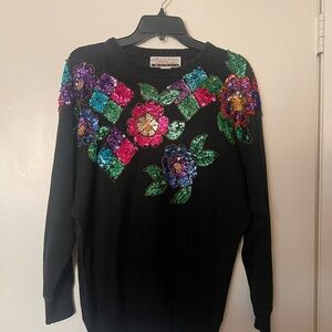 Women's Black Sweater with Colorful Sequin Design